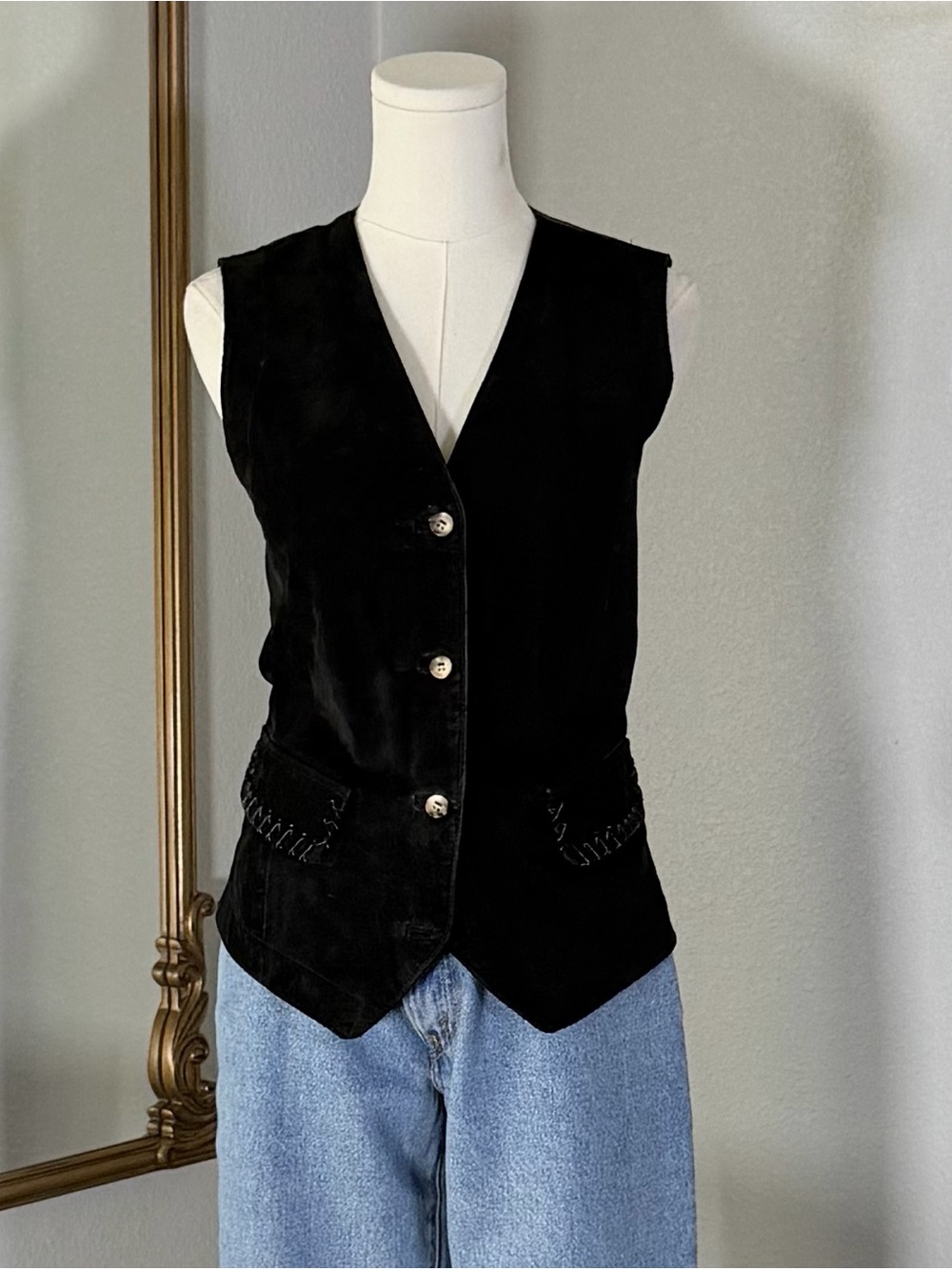 Vintage Amanda Smith Suede Vest S Black Whimsigoth Western Leather Cinch